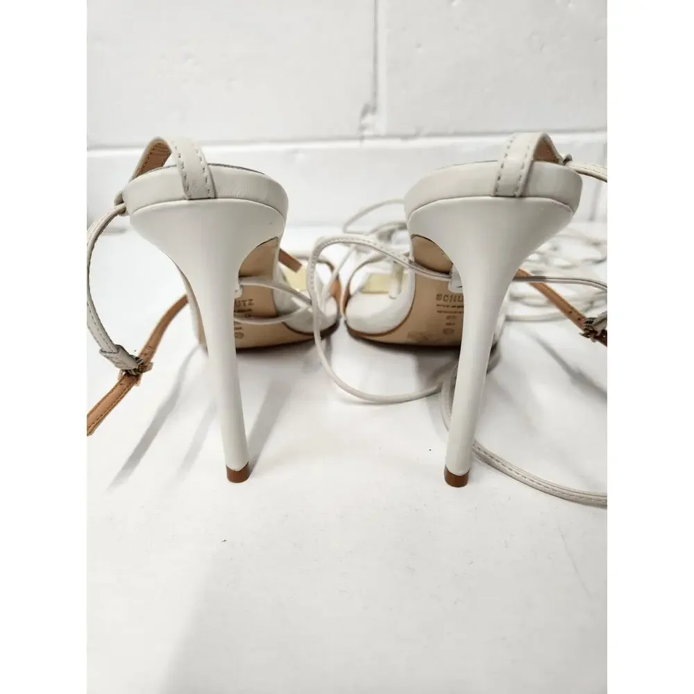 Schutz Women's Vikki Leather Ankle Tie Strappy High Heels, Size 6B, In Off White - Picture 6 of 14